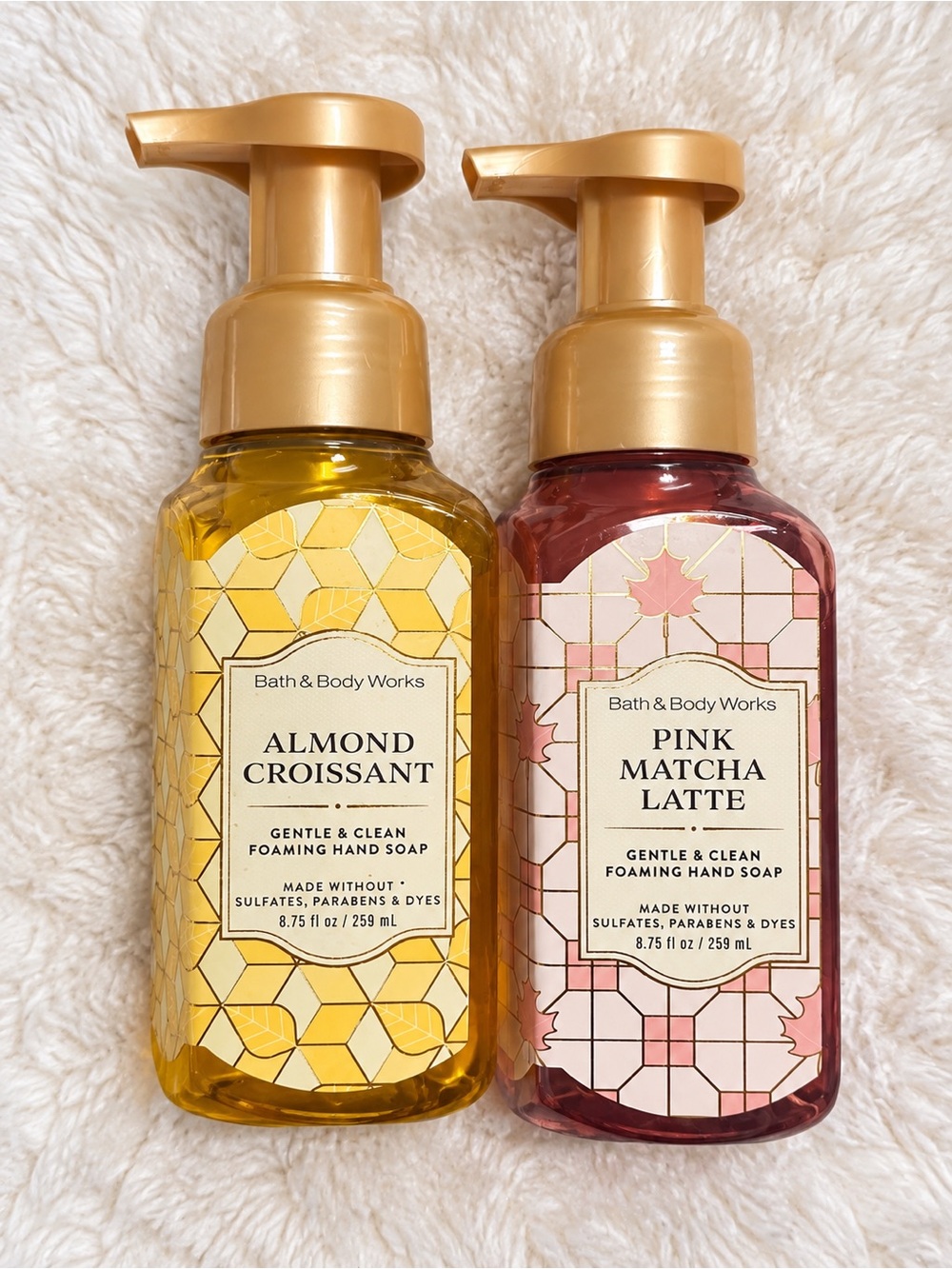 Bath & Body Works Almond Croissant & Pink Matcha Latte Foaming Hand Soap Set